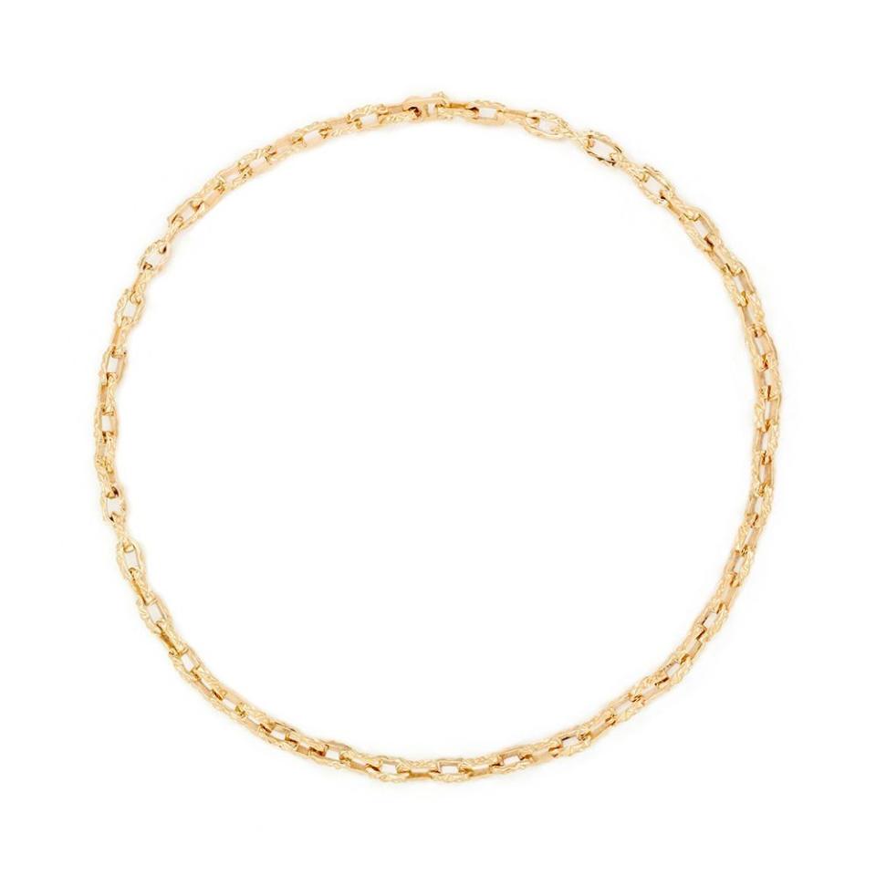 <p><strong>Bernard James</strong></p><p>bernardjames.com</p><p><strong>$11500.00</strong></p><p><a href="https://bernardjames.com/collections/necklaces/products/mirror-slim-link-necklace" rel="nofollow noopener" target="_blank" data-ylk="slk:Shop Now;elm:context_link;itc:0;sec:content-canvas" class="link ">Shop Now</a></p><p>New York-based jewelry designer Bernard James focuses on wondrous craftsmanship and subtle design, seen in this chic chain necklace.</p>