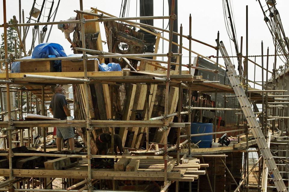 Work continues rebuilding the Schooner Ernestina-Morrissey in Maine. [PETER PEREIRA/STANDARD-TIMES/SCMG]