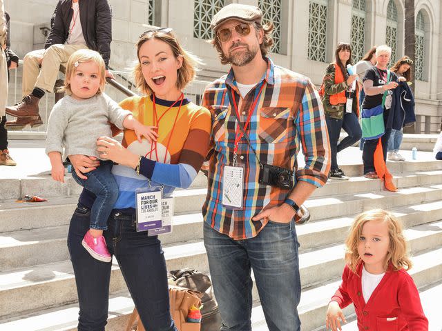 Presley Ann/WireImage Olivia Wilde and Jason Sudeikis with their kids on March 24, 2018, in Los Angeles
