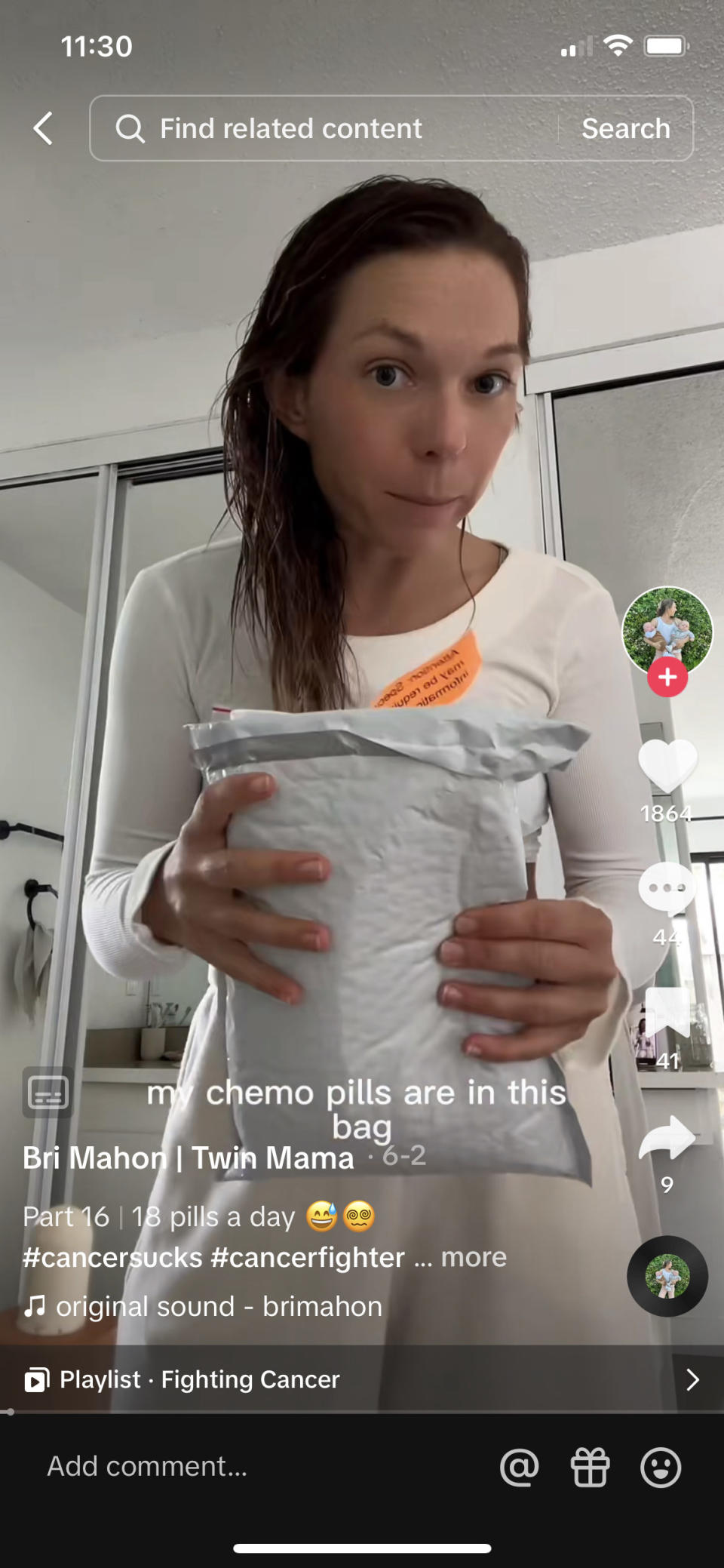 bri saying my chemo pills are in this bag
