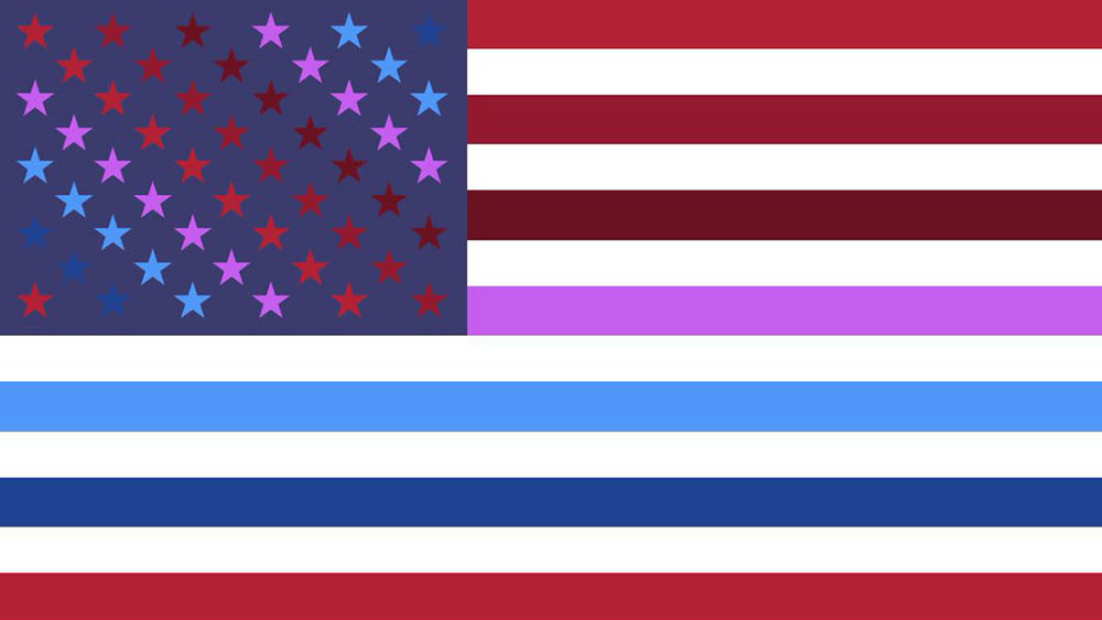  An alternate US flag with blue and purple colours replacing the traditional red stripes. 