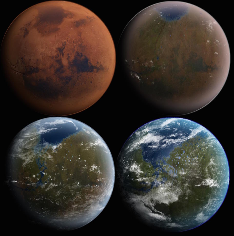 Ilustración artística del proceso de terraformación de Marte | imagen Daein Ballard, wikicommons