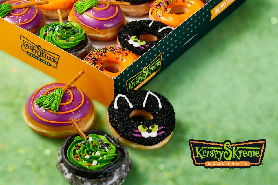 Krispy Kreme's "Abra Cat Dabra Doughnut," "Enchanted Cauldron Doughnut" and "Bewitched Broomstick Doughnut" will be offered for a limited time.