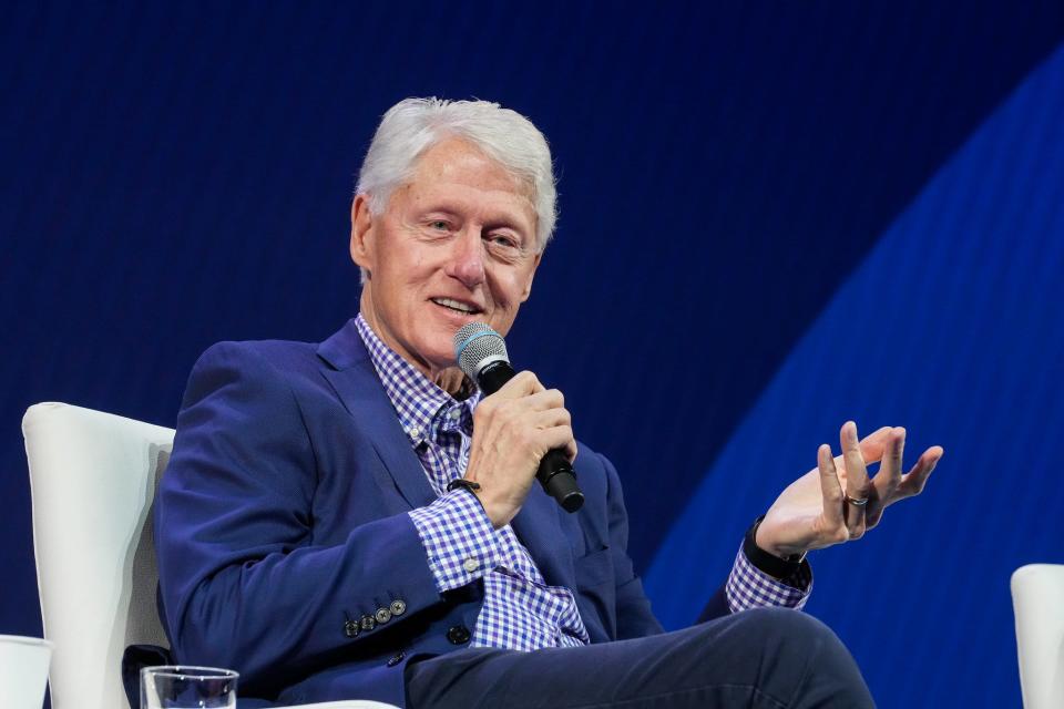 Pictured is former President Bill Clinton answering questions on the Vanderbilt University campus Saturday morning. The event was part of the Clinton Global Initiative University.