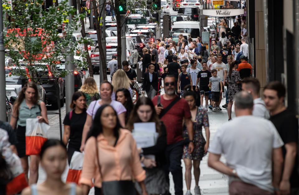 Large crowd of people in Sydney prior to fear about new Omicron variant.