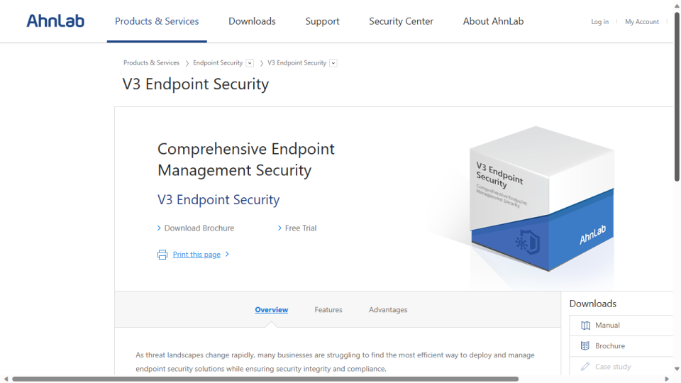  Website screenshot for AhnLab V3 Endpoint Security  