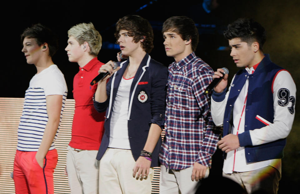 One Direction performing live in concert at HMV Hammersmith Apollo in London.