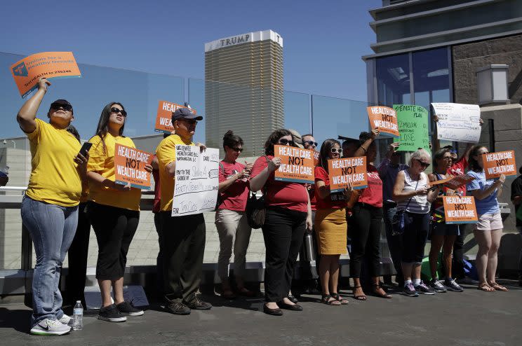 A protest against the health care bill in Las Vegas, Nevada, on June 27, 2017. (Photo: John Locher/AP)