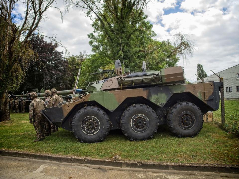 Troops stand next to the AMX-10 RC as they attend the visit of French Defence Minister Sebastien Lecornu in Poitiers, western France, on June 9, 2022.<span class="copyright">Guillaume Souvant—AFP/Getty Images</span>