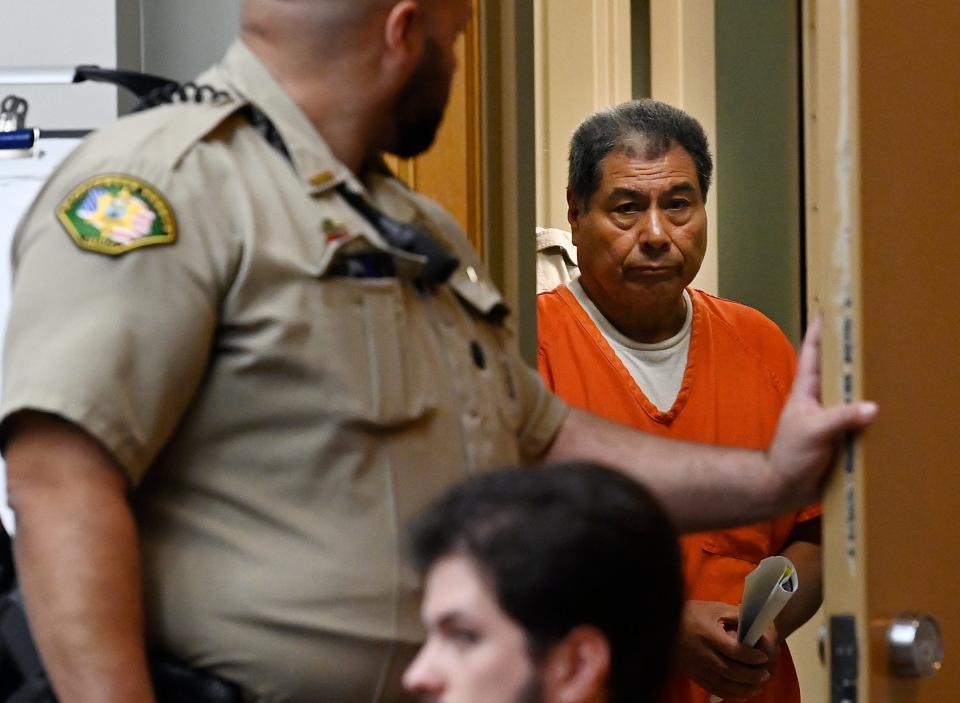 Camilo Hurtado Campos enters the courtroom before a motion hearing to dismiss an arrest warrant in his case at the Williamson County Courthouse on Tuesday, July 25, 2023, in Franklin, Tenn. Campos a former Franklin soccer coach is accused of drugging and raping a dozen young boys from the ages of 9 to 17.
(Mark Zaleski / The Tennessean)