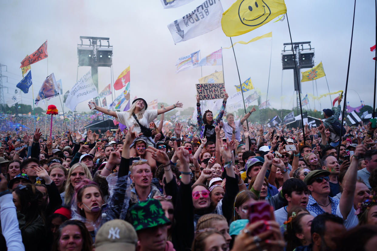 The crowd watching Sam Fender performing on the Pyramid Stage at the Glastonbury Festival at Worthy Farm in Somerset. Picture date: Friday June 24, 2022.