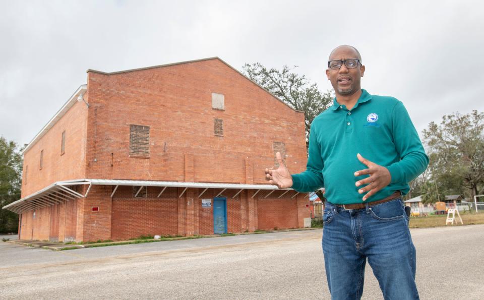 Escambia County Commissioner Lumon May talks Jan. 27, 2021, about plans for an old Masonic Lodge building as part of the ongoing revitalization of the Brownsville community.