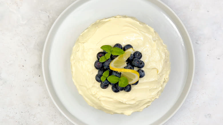 lemon layer cake with basil and blueberries 