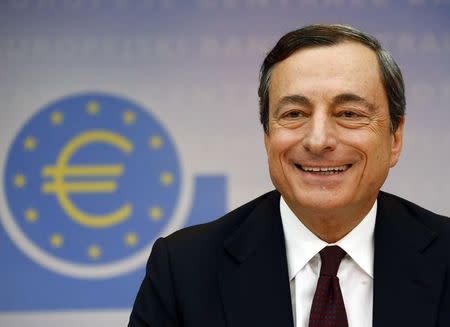 European Central Bank (ECB) President Mario Draghi smiles during the bank's monthly news conference in Frankfurt July 3, 2014. REUTERS/Ralph Orlowski