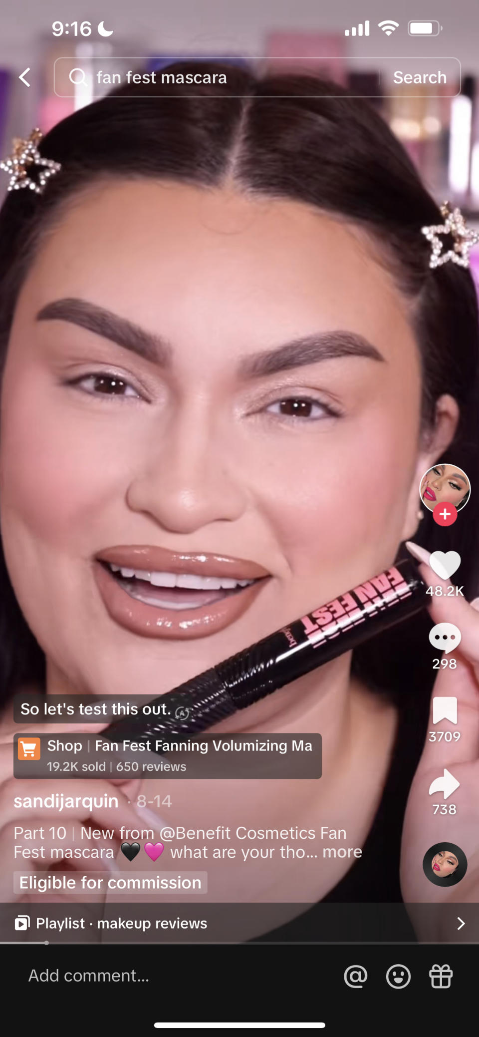 TikTok creator @sandijarquin is one of Benefit Cosmetics' TikTok Shop affiliate partners.