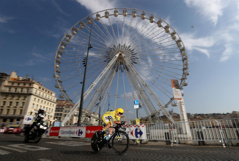 Chris Froome finished third in Marseille in the time trial