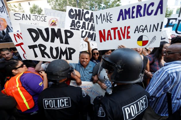 Protestors outside the Donald Trump rally, San Jose, June 2, 2016 (Stephen Lam / Reuters).