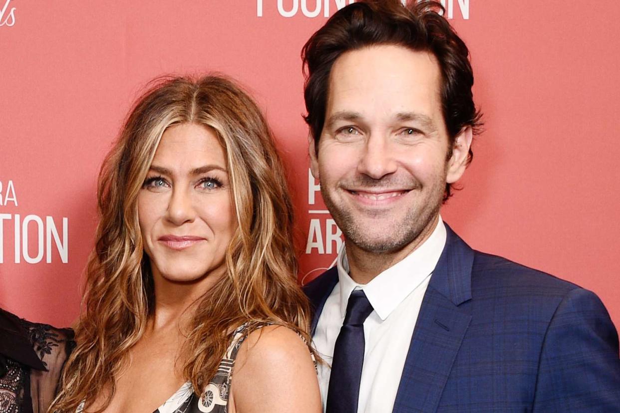 <p>Gregg DeGuire/Getty</p> Jennifer Aniston (left) and Paul Rudd in Beverly Hills on Nov. 7, 2019