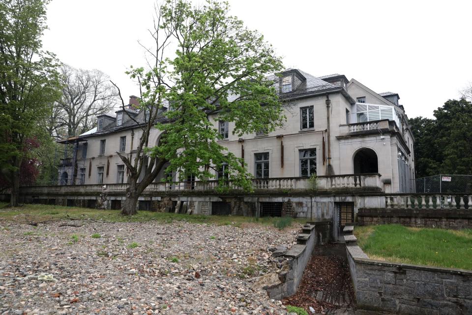 The back of the historic Alder Manor mansion built by William Boyce Thompson, which is now the Plant Manor, in Yonkers May 6, 2022. The Plant Manor is part of the Glenwood Power Plant redevelopment project in creating a climate change hub.