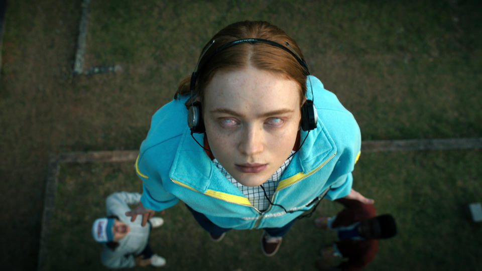 Sadie Sink as Max, is levitating with her eyes going weird in Stranger Things season 4