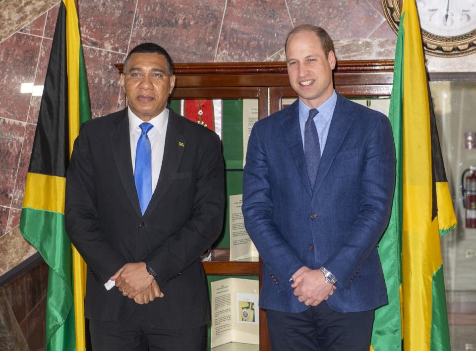 The Duke of Cambridge with the Prime Minister of Jamaica, Andrew Holness (PA) (PA Wire)