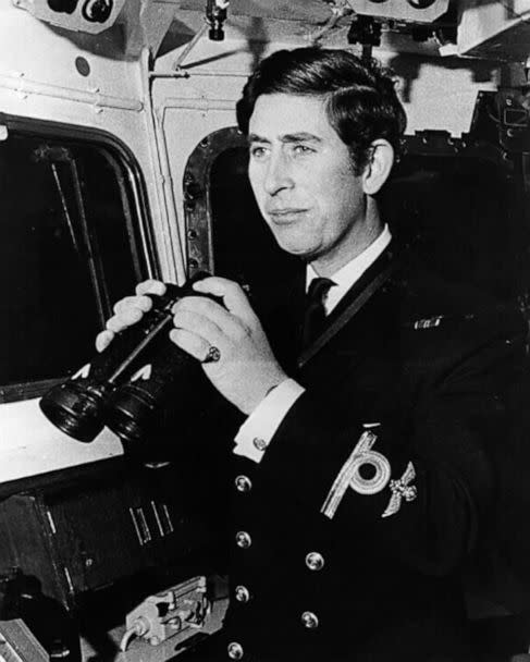 PHOTO: In this Feb. 12, 1973 file photo, Charles, Prince of Wales is shown serving as a sub-lieutenant on the bridge of a Royal Navy Frigate, Minerva before setting sail on routine patrols and exercises around the West Indies. (Fox Photos/Getty Images, FILE)