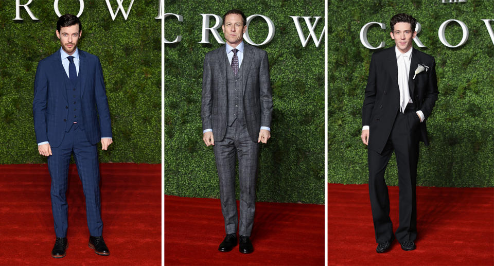 .Harry Treadaway, Tobias Menzies and Josh O'Connor on the red carpet at "The Crown" Season 3 World Premiere [Photo: Getty]