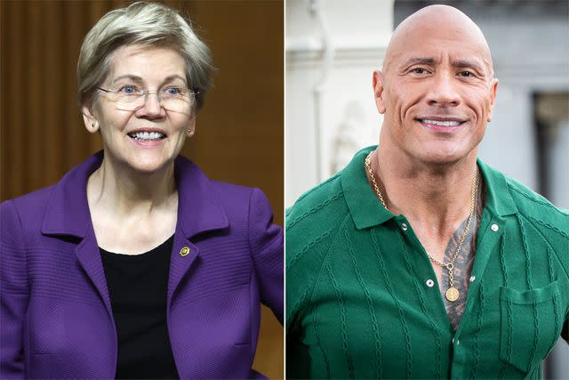 <p>Kevin Dietsch/Getty Images; Pablo Cuadra/WireImage</p> Elizabeth Warren; Dwayne Johnson