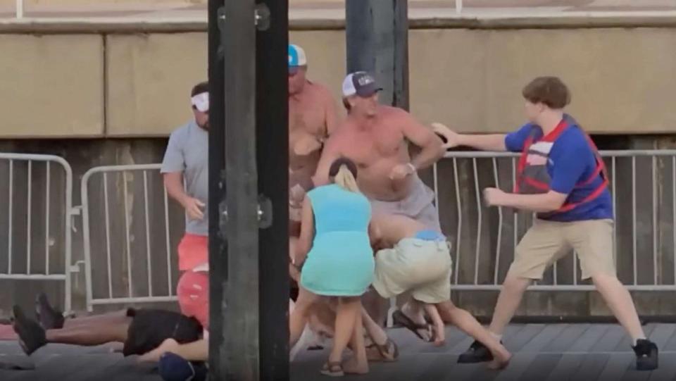 PHOTO: Several people were arrested on Aug. 5, 2023 after a massive brawl between white boaters and a Black dock employee at Riverfront Park in Montgomery, Alabama. (Christa Owen)