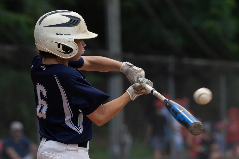 Lincroft Chase Bernabeo at the plate. Holbrook Little League defeats Lincroft 5-0 in Sectional Tournament in Yardville, NJ on July 14, 2023. 