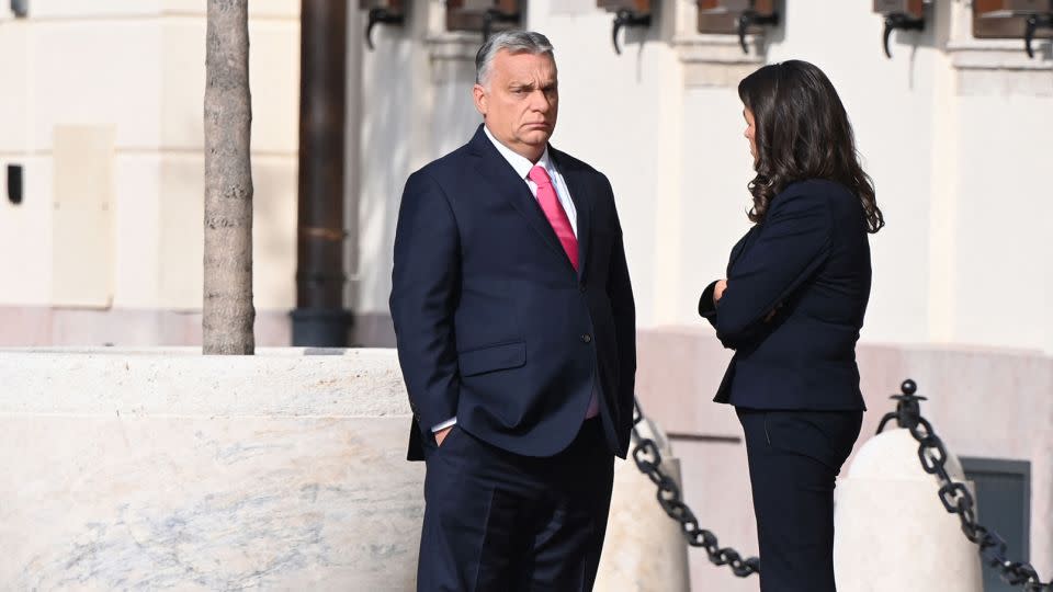 Former President Katalin Novak, pictured here alongside Orban in Budapest in 2021, resigned last weekend. - Attila Kisbendek/AFP/Getty Images