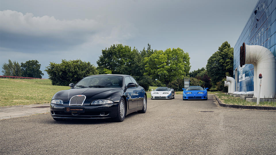 Bugatti EB 112 prototype and a pair of EB 110 GTs - Credit: Schaltkulisse