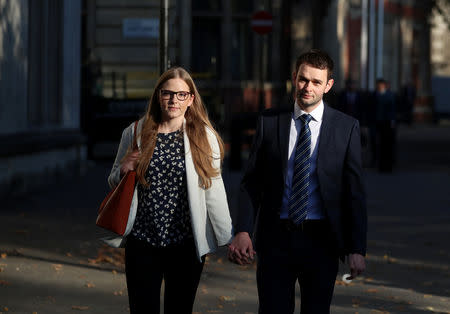 Daniel and Amy McArthur, who own Ashers Bakery in Belfast, arrive at the Supreme Court in London, Britain, October 10, 2018. REUTERS/Simon Dawson