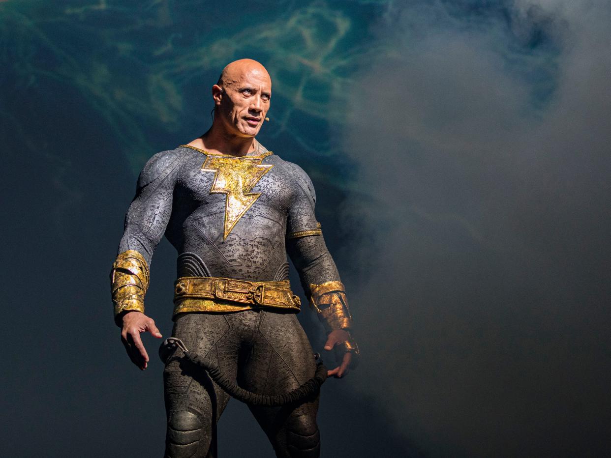 Actor Dwayne "The Rock" Johnson appears at the Warner Brothers panel promoting his upcoming film "Black Adam" at 2022 Comic-Con International Day 3 at San Diego Convention Center on July 23, 2022 in San Diego, California.