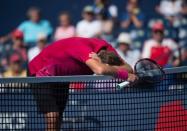 Jul 30, 2016; Toronto, Ontario, Canada; Stan Wawrinka of Switzerland reacts during the semi final match against Kei Nishikori of Japan (not pictured) during the Rogers Cup tennis tournament at Aviva Centre. Kei Nishikori of Japan won 7-6, 6-1. Mandatory Credit: Nick Turchiaro-USA TODAY Sports