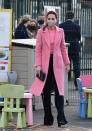 <p>Kate sported a matching pink knit top and coat with pointed-toe block heels while celebrating the reopening of an east London school that closed due to COVID-19 restrictions. It was at this event that William and Kate spoke about Harry and Meghan’s interview with Oprah, making them <a href="https://www.townandcountrymag.com/society/tradition/a35807572/prince-william-says-royal-family-not-racist-following-prince-harry-meghan-markle-oprah-interview/" rel="nofollow noopener" target="_blank" data-ylk="slk:the first royals to do so;elm:context_link;itc:0;sec:content-canvas" class="link ">the first royals to do so</a>. <br></p>