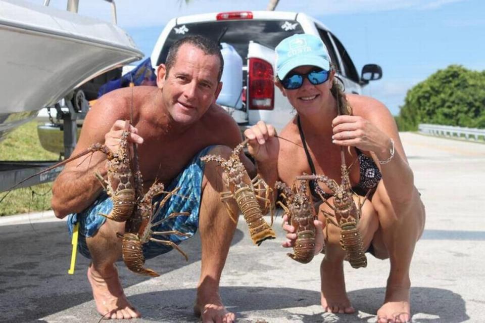 Lucky lobster divers show their catch during a past mini-season at Veterans Park on Little Duck Key.