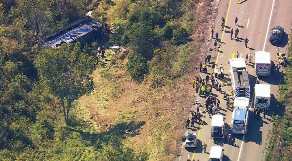 PHOTO: A bus rolled over and crashed in Orange County, New York. (WABC)