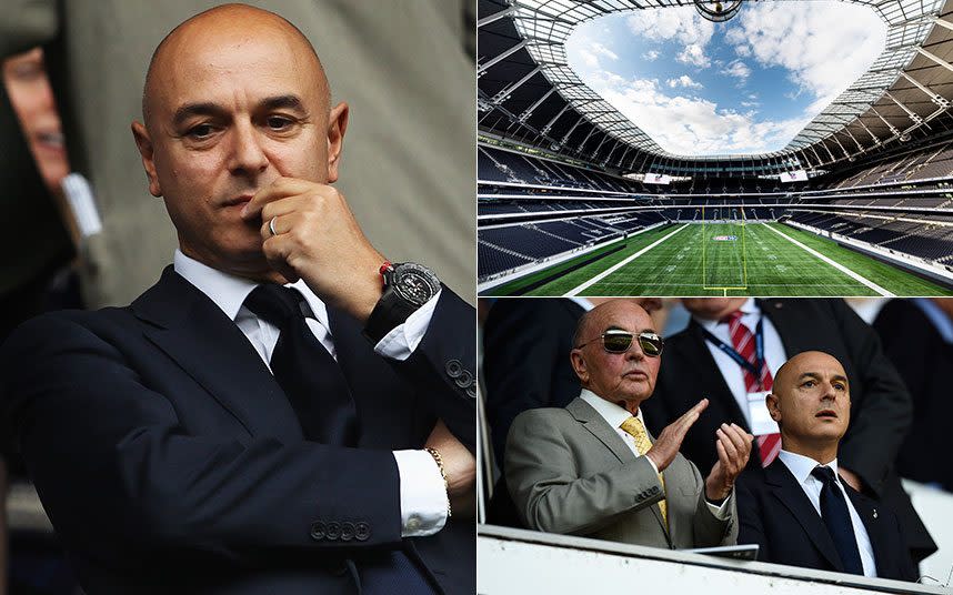 Daniel Levy (left) and Joe Lewis (bottom right) have yet to see an NFL game played in the new stadium - GETTY IMAGES/REUTERS