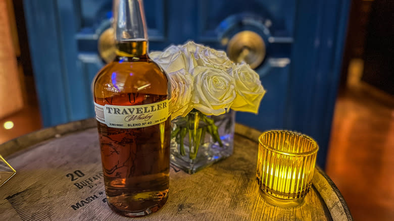 Traveller Whiskey bottle on table