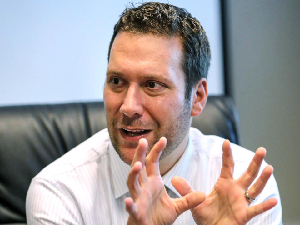 Former Seminole County, Florida, tax collector Joel Greenberg talks to the Orlando Sentinel in September 2019, during an interview at his office in Lake Mary, Fla. (Joe Burbank / Orlando Sentinel via Getty Images file)