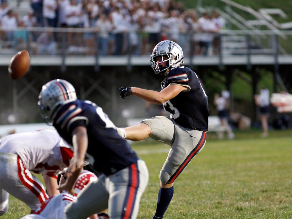 Morgan's Carson Copeland kicks an extra point against visiting Sheridan on Friday night in McConnelsville. Sheridan won, 18-13, to improve to 3-1.