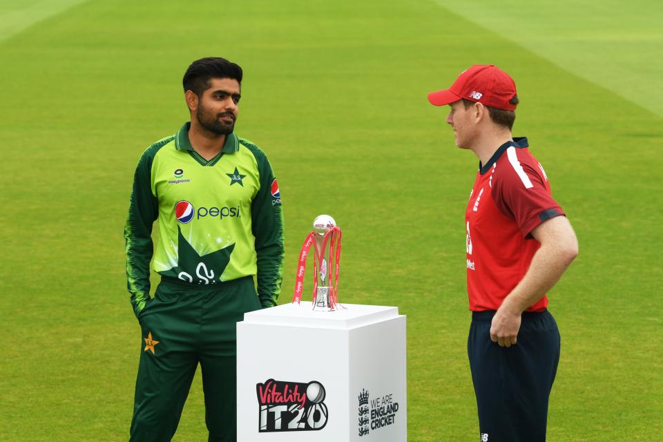 Pakistan skipper Babar Azam with Eoin Morgan during this year’s tour to England (Getty Images for ECB)