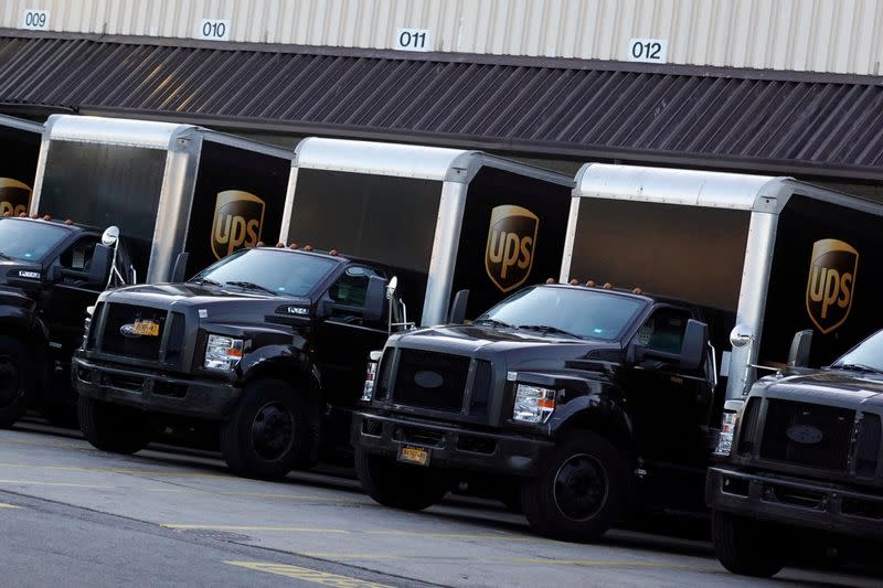 UPS vehicles are seen at a facility in Brooklyn, New York City