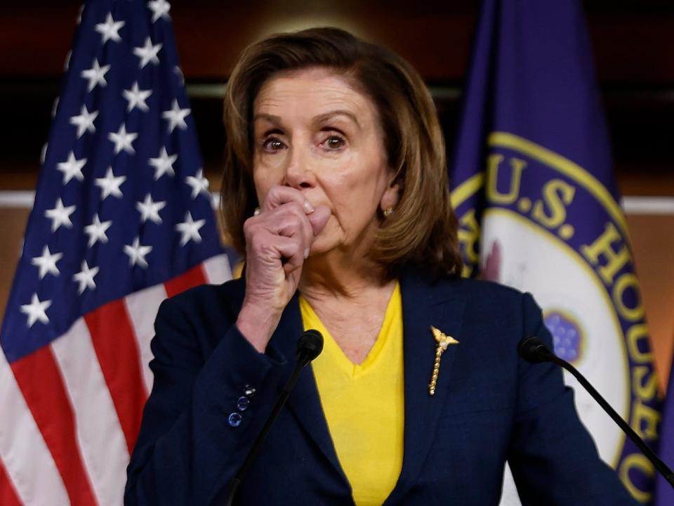 House Speaker Nancy Pelosi at her weekly news conference at the Capitol on December 15, 2021.