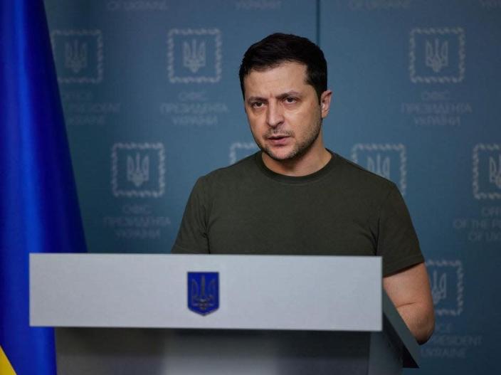 Ukrainian President Volodymyr Zelensky seen in Kyiv, Ukraine on February 28, 2022.