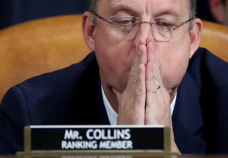 Committee ranking member Representative Doug Collins (R-GA) listens as constitutional scholars testify during a House Judiciary Committee hearing on the impeachment of US President Donald Trump on Capitol Hill in Washington, DC