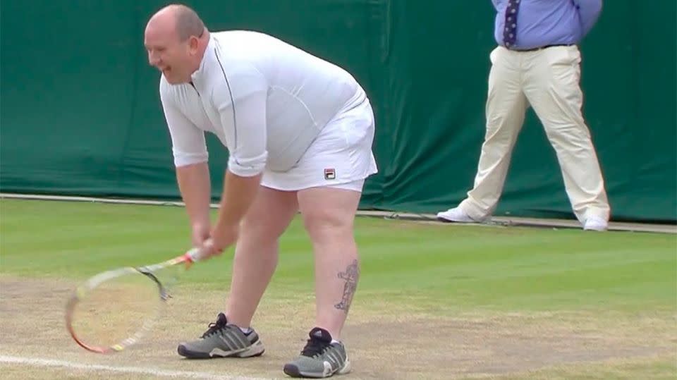 The man frmo the crowd had his time in the sun. Pic: Youtube/Wimbledon