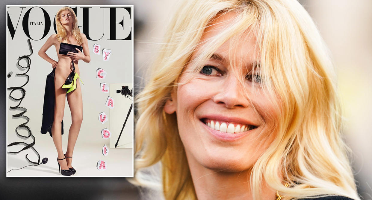 Claudia Schiffer's latest shoot marks 25 years since her first Vogue cover [Photo: Vogue Italia/Getty]