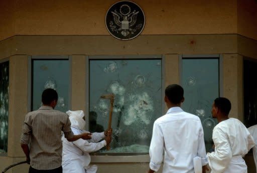 Sudanese protesters try to break into the US embassy in Khartoum during a protest against an amateur film mocking Islam. Internet rights champions were fearful that free speech online may be among the victims of violence spurred by an anti-Islam video posted to YouTube